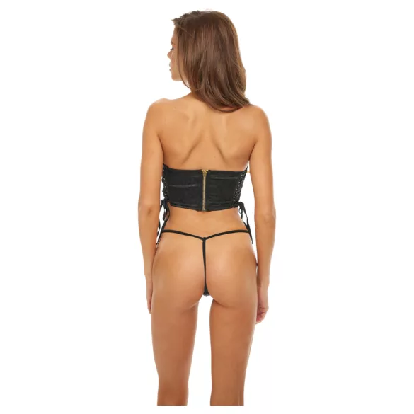 Bombshell - corset scurt leopardo cu tanga - negru - L