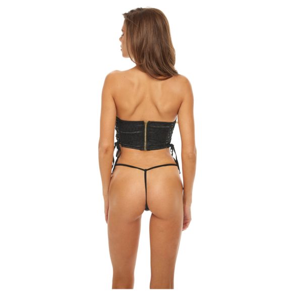Bombshell - set leopard: corset și tanga (negru)