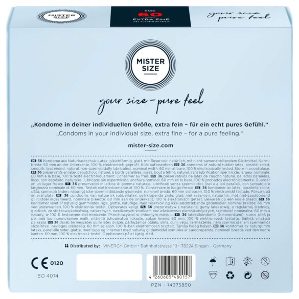Mister Size - prezervativ subțire - 60mm - 36 bucăți