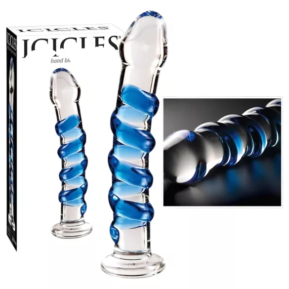 Icicles No. 5 - dildo din sticlă spirală - transparent albastru