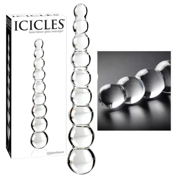 Icicles No. 2 - dildo din sticlă cu bile - transparent