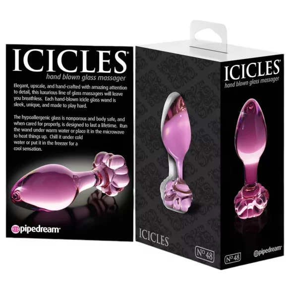 Icicles No. 48 - dop anal din sticlă cu flori - roz