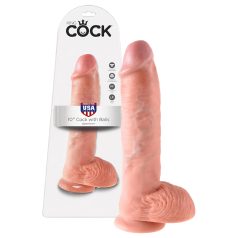 King Cock 10 dildo mare cu testicule, 25 cm - natural