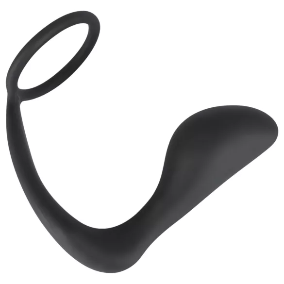 Black Velvets - dop anal cu inel pentru penis - silicon negru