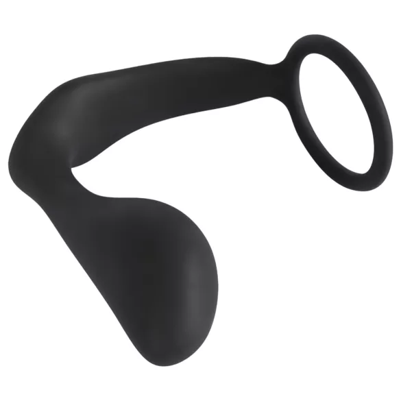 Black Velvets - dop anal cu inel pentru penis - silicon negru