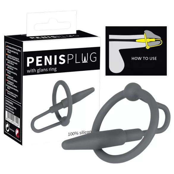 Penisplug - dop dilatator conic cu inel penian din silicon - gri