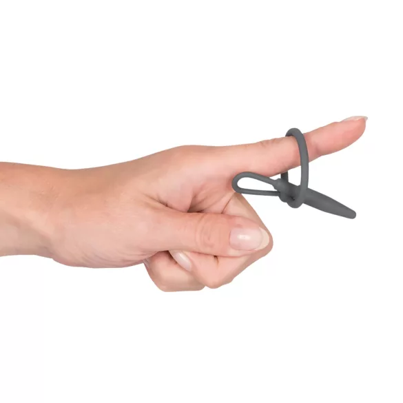 Penisplug - dop dilatator conic cu inel penian din silicon - gri