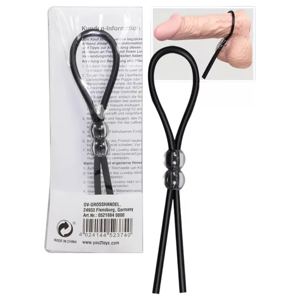 You2Toys - Inel penian reglabil cu bile - silicon negru