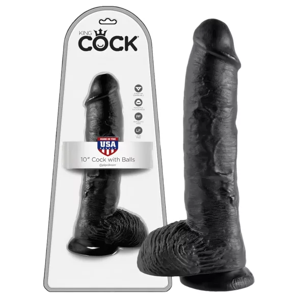 King Cock - dildo realist cu testicule - 25 cm - negru
