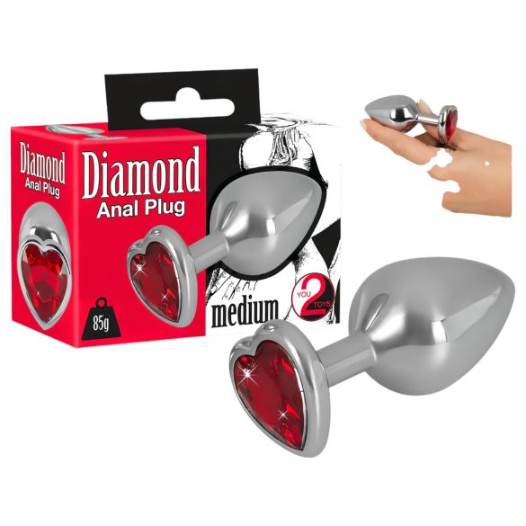 You2Toys - Diamond - Plug anal aluminiu 85g (argintiu-roșu)