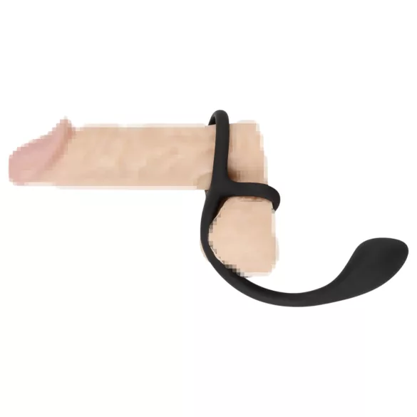 Black Velvets - dildo anal cu inel pentru penis și testicule - subțire - negru