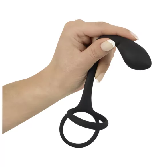 Black Velvets - dildo anal cu inel pentru penis și testicule - subțire - negru
