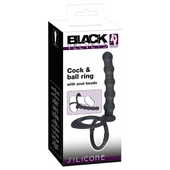 Black Velvets - inel pentru erecție și penis cu dildo anal - silicon negru