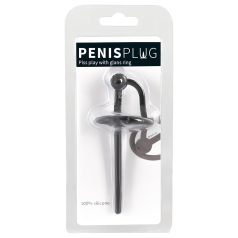 Penisplug - inel gland din silicon cu dilatator gol (negru) Penisplug - inel gland din silicon cu dilatator gol (negru)