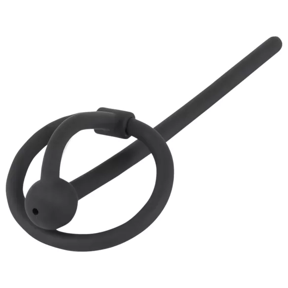 Penisplug - dop uretral cu inel pentru gland - silicon negru, gol pe interior
