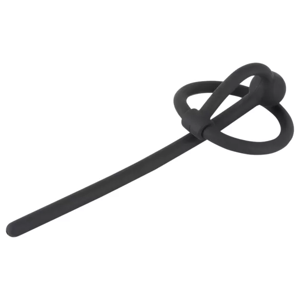 Penisplug - dop uretral cu inel pentru gland - silicon negru, gol pe interior