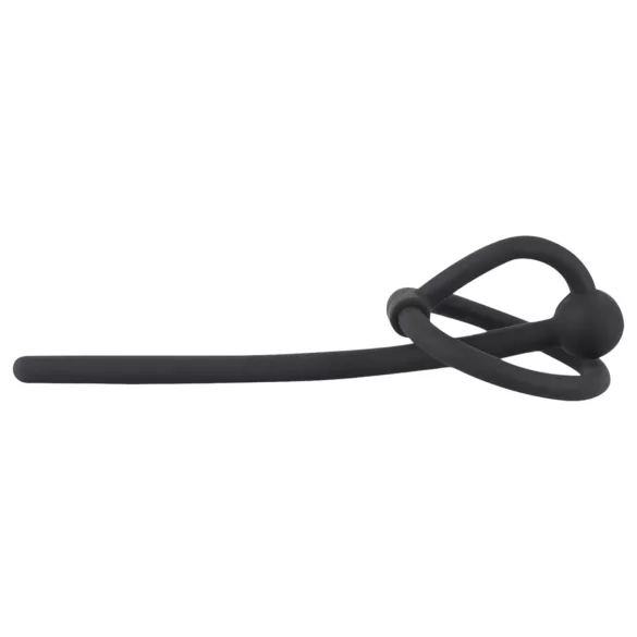 Penisplug - dop uretral cu inel pentru gland - silicon negru, gol pe interior