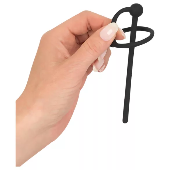 Penisplug - dop uretral cu inel pentru gland - silicon negru, gol pe interior