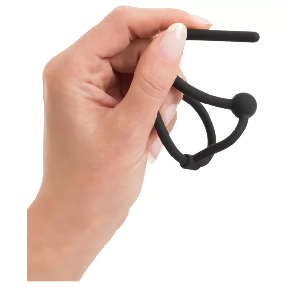Penisplug - dop uretral cu inel pentru gland - silicon negru, gol pe interior