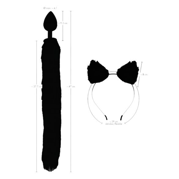 Bad Kitty - set plug anal cu coadă pisică - silicon negru
