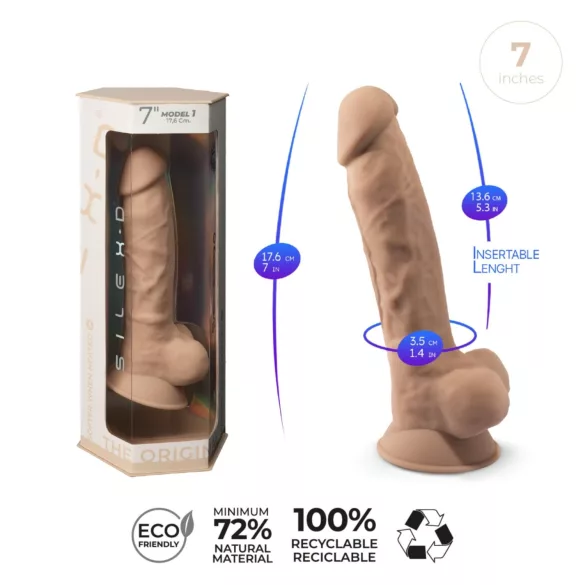 Silexd 7 - dildo cu ventuză - 17,5 cm - culoare naturală