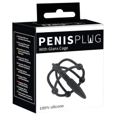 Penisplug - cușcă gland din silicon cu dilatator (negru)