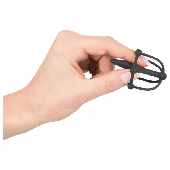 You2Toys - Dop pentru penis - cușcă din silicon pentru gland cu dilatator (negru)