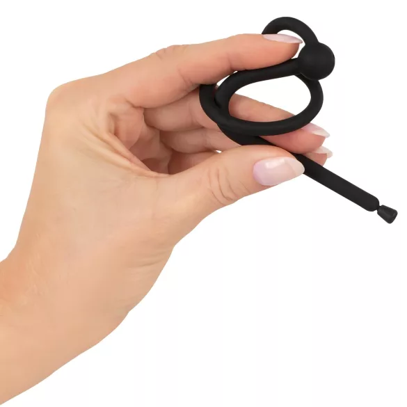 Penisplug - dilator uretral cu inel pentru gland - silicon negru 0,6mm