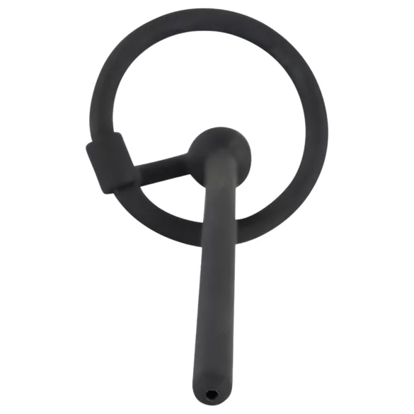 Penisplug - dilator uretral cu inel pentru gland - silicon negru 0,6mm