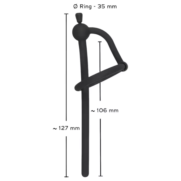 Penisplug - dilator uretral cu inel pentru gland - silicon negru 0,6mm