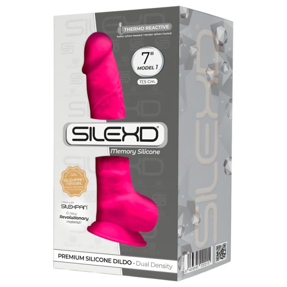 Silexd 7 - dildo cu ventuză, cu testicule - 17,5cm (roz)