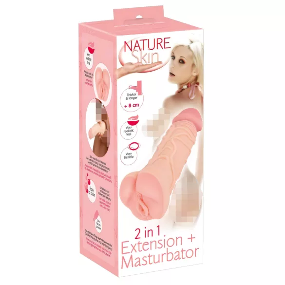 Nature Skin - vagin artificial și husă penis 2în1 - silicon bej
