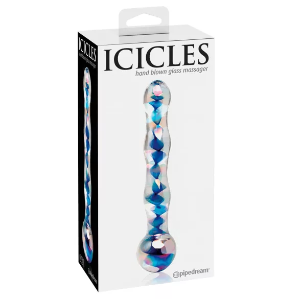 Icicles No. 08 - dildo din sticlă dublu, ondulat - transparent/albastru
