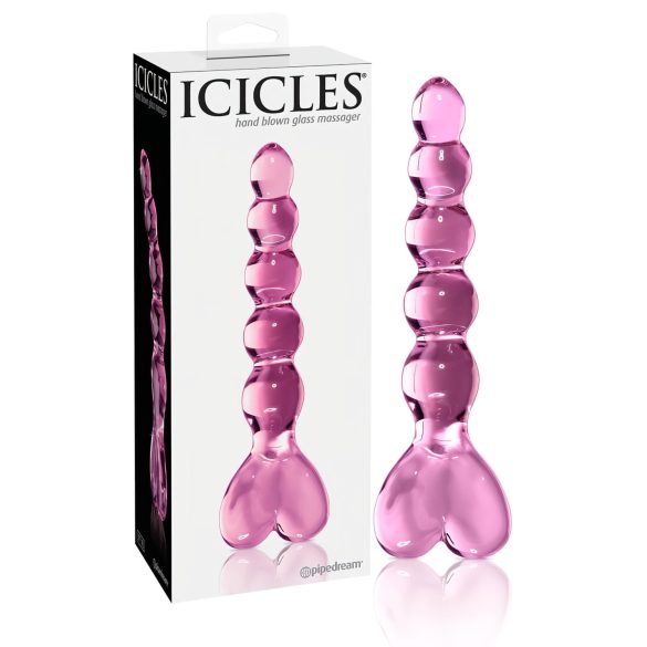 Icicles No. 43 - dildo din sticlă, inimioare și mărgele (roz)