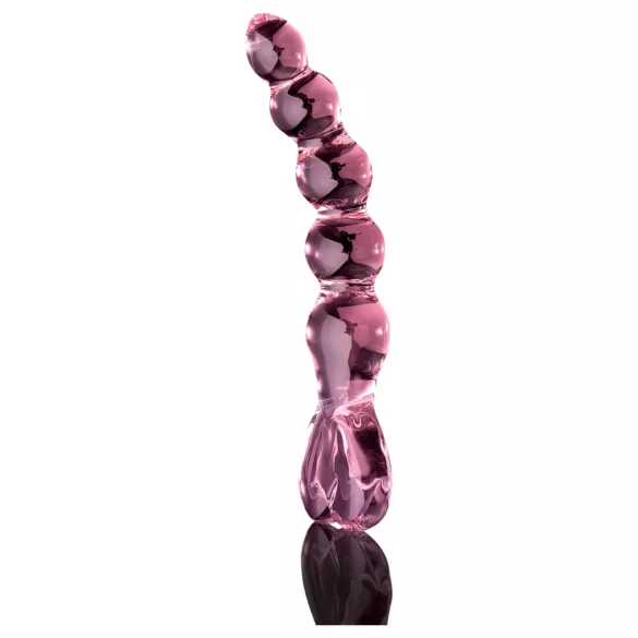 Icicles No. 43 - dildo din sticlă cu bile inimă - roz