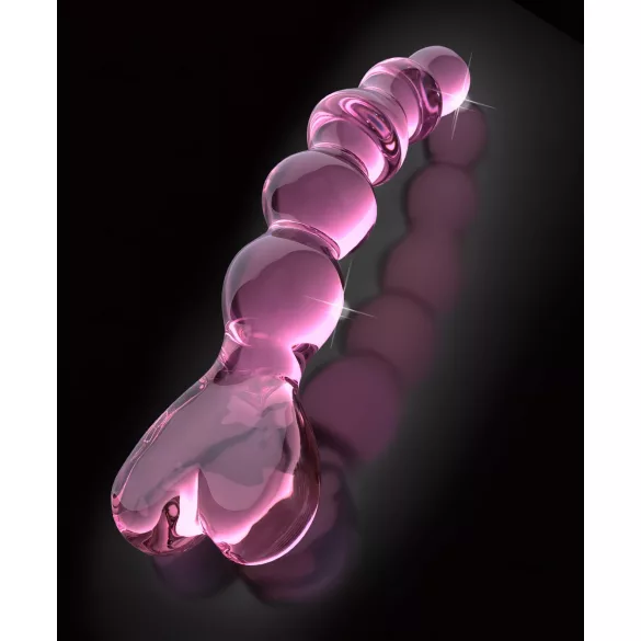 Icicles No. 43 - dildo din sticlă cu bile inimă - roz