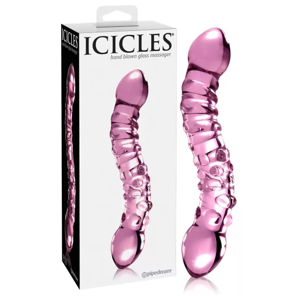 Icicles No. 55 - dildo dublu capăt - stimulare punct G - sticlă roz