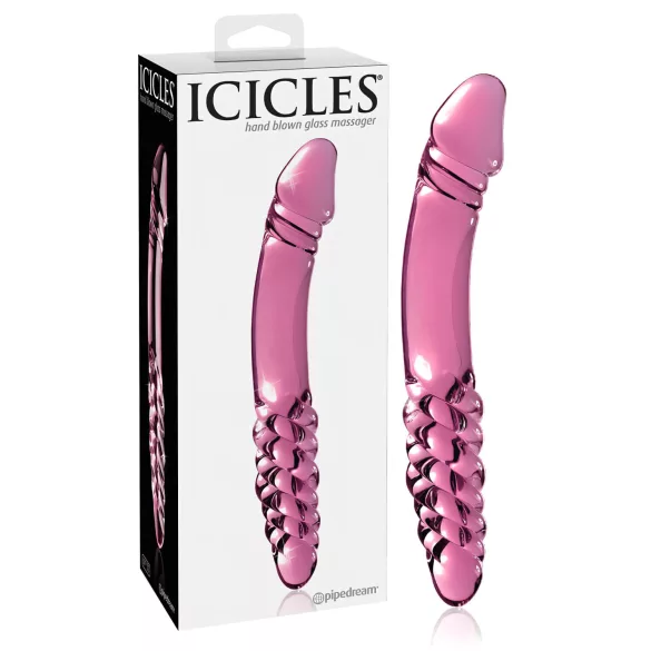 Icicles No. 57 - dildo dublu cu penis - sticlă - roz
