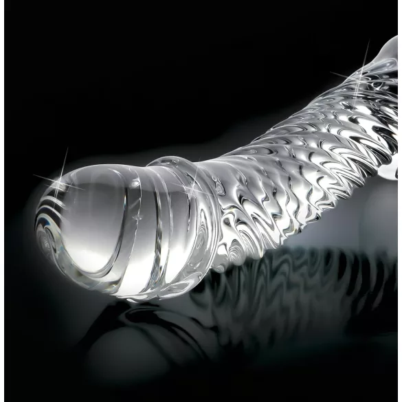 Icicles No. 61 - dildo din sticlă cu testicule și penis - transparent