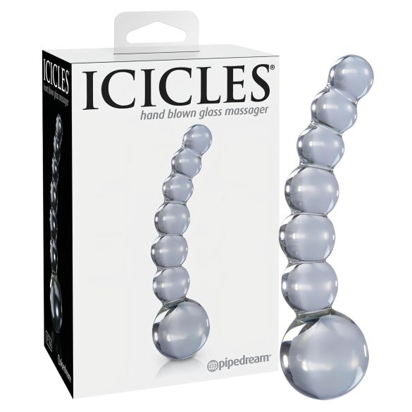Icicles No. 66 - dildo din sticlă curbat cu bile - transparent