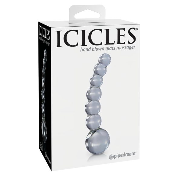 Icicles No. 66 - dildo din sticlă curbat cu bile - transparent