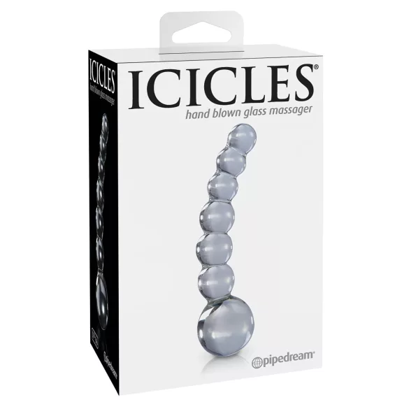 Icicles No. 66 - dildo din sticlă curbat cu bile - transparent