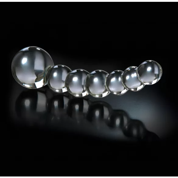 Icicles No. 66 - dildo din sticlă curbat cu bile - transparent