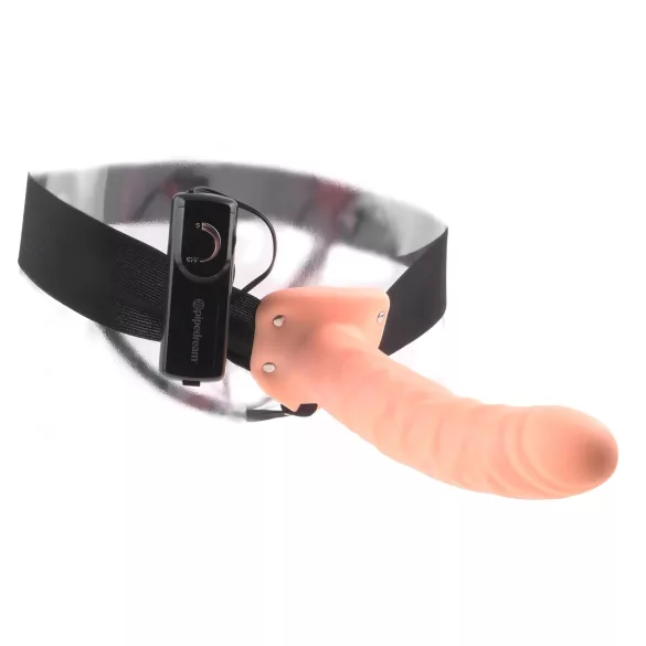Fetish - Strap-on cu vibrații, vibrator gol pe interior, culoare natur