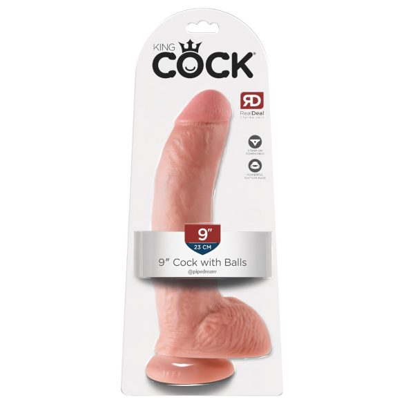 King Cock 9 - dildo cu ventuză și testicule (23cm) - natural