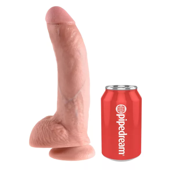 King Cock 9 - dildo mare cu ventuză și testicule (23 cm, culoare naturală)