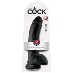 King Cock 9 - dildo ventuză, cu testicule (23cm) - negru