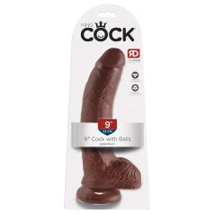 King Cock 9 - dildo cu ventuză, testicule și 23cm - maro