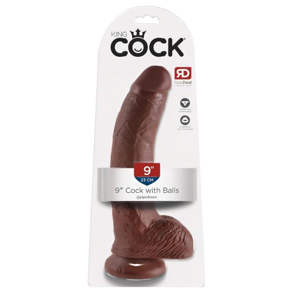 King Cock 9 - dildo maro cu ventuză și testicule (23cm)
