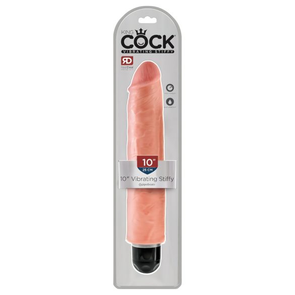 King Cock 10 Stiffy - vibrator realist, impermeabil (25cm) - natural